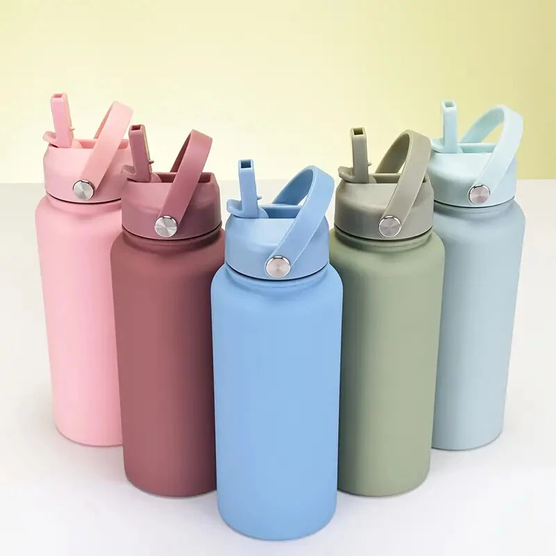 (image for) IPRee 1000ml Thermos Cup LID With Straw And Handle Sealed Leak Proof Portable Handle Outdoor Sports Water Bottle